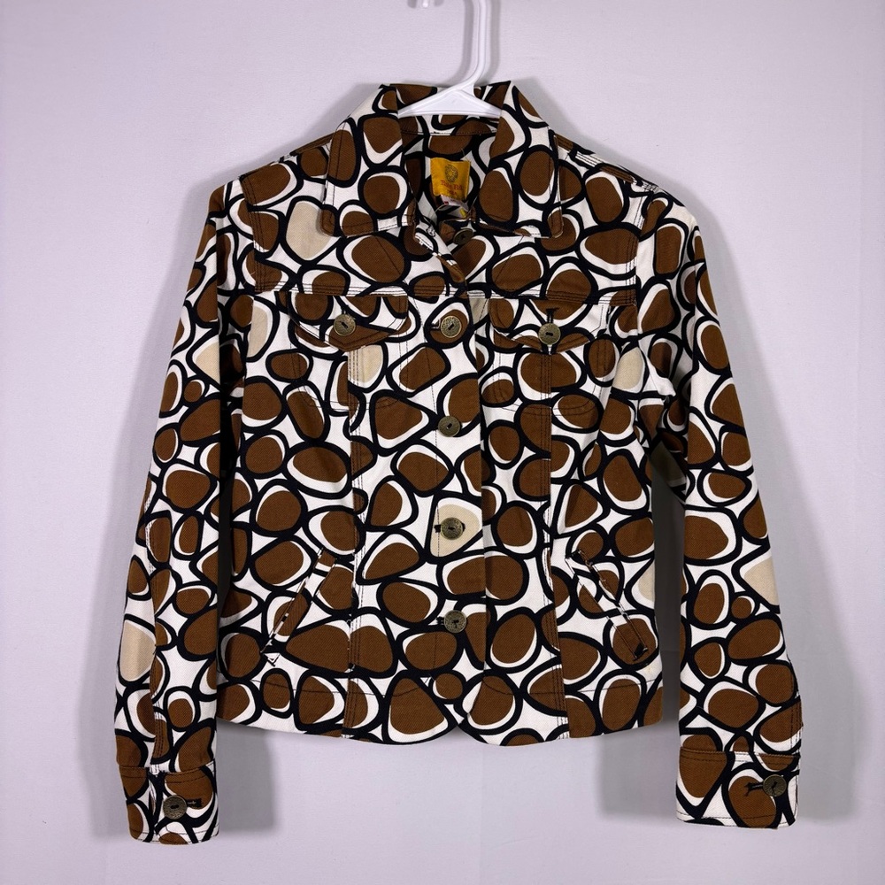 NWT Ruby Rd. Brown White Black Abstract Circles Patterned Jean Jacket Size 4P
